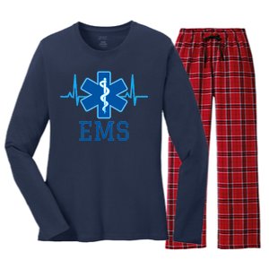 EMS Emergency Medical Services Pulse Logo Women's Long Sleeve Flannel Pajama Set 