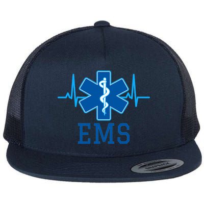 EMS Emergency Medical Services Pulse Logo Flat Bill Trucker Hat