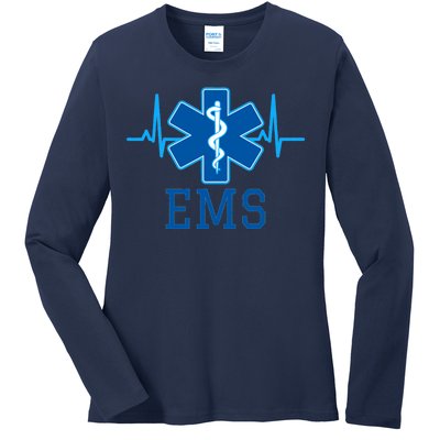 EMS Emergency Medical Services Pulse Logo Ladies Long Sleeve Shirt