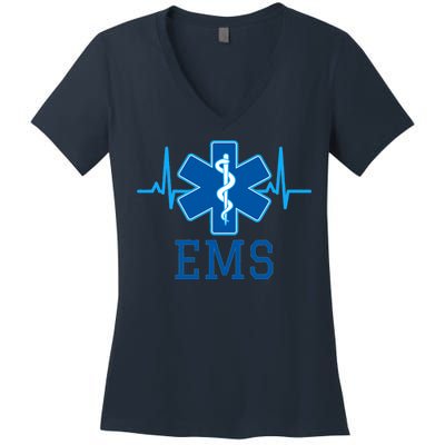 EMS Emergency Medical Services Pulse Logo Women's V-Neck T-Shirt