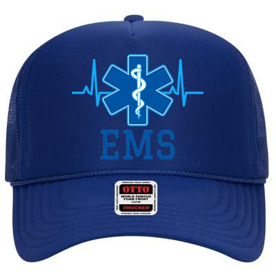 EMS Emergency Medical Services Pulse Logo High Crown Mesh Back Trucker Hat