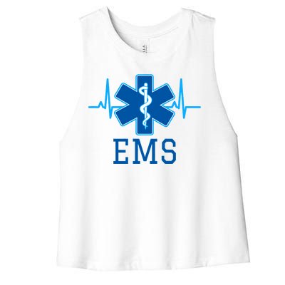 EMS Emergency Medical Services Pulse Logo Women's Racerback Cropped Tank