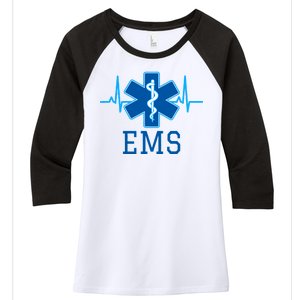 EMS Emergency Medical Services Pulse Logo Women's Tri-Blend 3/4-Sleeve Raglan Shirt