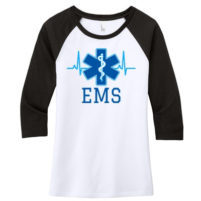 EMS Emergency Medical Services Pulse Logo Women's Tri-Blend 3/4-Sleeve Raglan Shirt