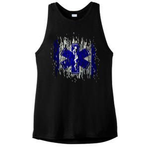 EMS Emergency Medical Services Ripped Torn Flag Ladies PosiCharge Tri-Blend Wicking Tank