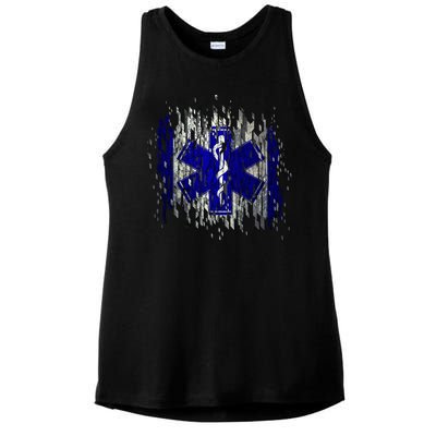 EMS Emergency Medical Services Ripped Torn Flag Ladies PosiCharge Tri-Blend Wicking Tank