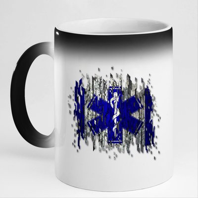 EMS Emergency Medical Services Ripped Torn Flag 11oz Black Color Changing Mug