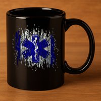 EMS Emergency Medical Services Ripped Torn Flag 11oz C Handle Ceramic Mug