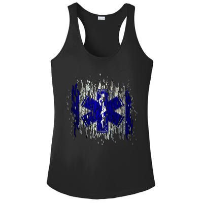 EMS Emergency Medical Services Ripped Torn Flag Ladies PosiCharge Competitor Racerback Tank