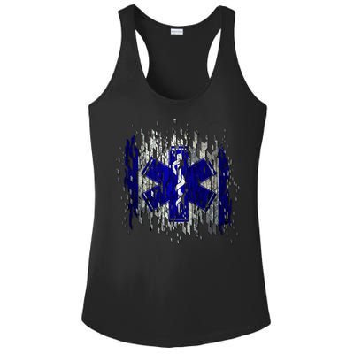 EMS Emergency Medical Services Ripped Torn Flag Ladies PosiCharge Competitor Racerback Tank