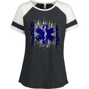 EMS Emergency Medical Services Ripped Torn Flag Enza Ladies Jersey Colorblock Tee