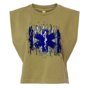 EMS Emergency Medical Services Ripped Torn Flag Garment-Dyed Women's Muscle Tee