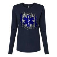 EMS Emergency Medical Services Ripped Torn Flag Womens Cotton Relaxed Long Sleeve T-Shirt