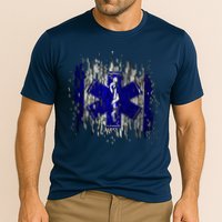 EMS Emergency Medical Services Ripped Torn Flag Cooling Performance Crew T-Shirt