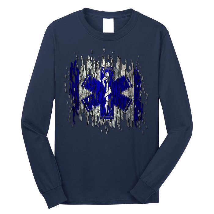 EMS Emergency Medical Services Ripped Torn Flag Long Sleeve Shirt