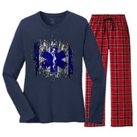 EMS Emergency Medical Services Ripped Torn Flag Women's Long Sleeve Flannel Pajama Set 