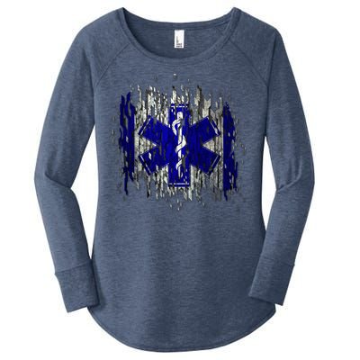 EMS Emergency Medical Services Ripped Torn Flag Women's Perfect Tri Tunic Long Sleeve Shirt