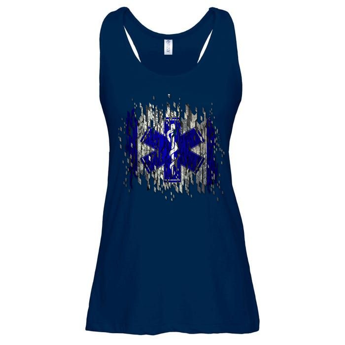 EMS Emergency Medical Services Ripped Torn Flag Ladies Essential Flowy Tank