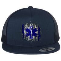 EMS Emergency Medical Services Ripped Torn Flag Flat Bill Trucker Hat