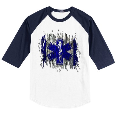 EMS Emergency Medical Services Ripped Torn Flag Baseball Sleeve Shirt