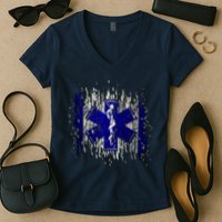 EMS Emergency Medical Services Ripped Torn Flag Women's V-Neck T-Shirt