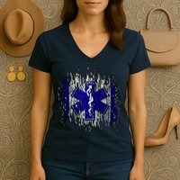 EMS Emergency Medical Services Ripped Torn Flag Women's V-Neck T-Shirt