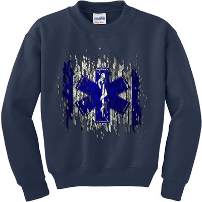 EMS Emergency Medical Services Ripped Torn Flag Kids Sweatshirt