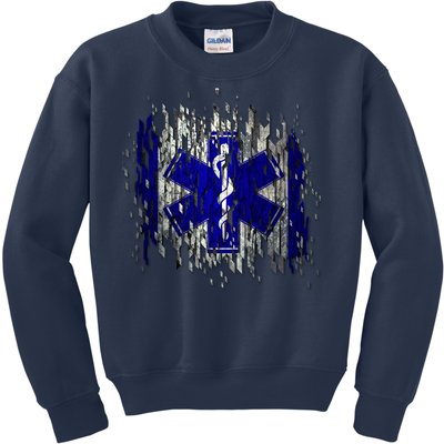 EMS Emergency Medical Services Ripped Torn Flag Kids Sweatshirt