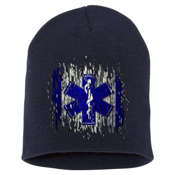 EMS Emergency Medical Services Ripped Torn Flag Short Acrylic Beanie