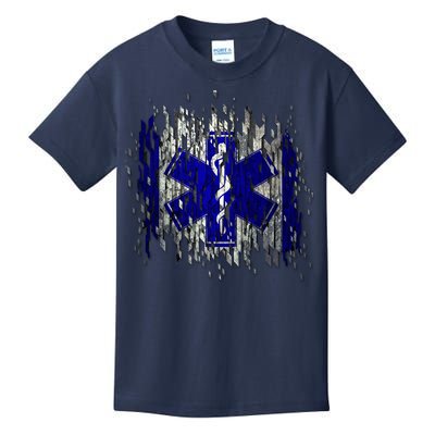 EMS Emergency Medical Services Ripped Torn Flag Kids T-Shirt