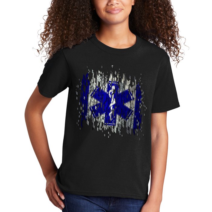 EMS Emergency Medical Services Ripped Torn Flag Kids T-Shirt