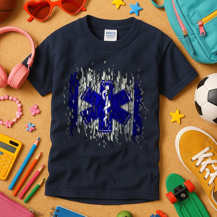 EMS Emergency Medical Services Ripped Torn Flag Kids T-Shirt