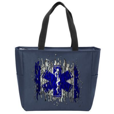 EMS Emergency Medical Services Ripped Torn Flag Zip Tote Bag