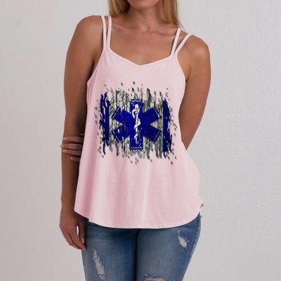 EMS Emergency Medical Services Ripped Torn Flag Women's Strappy Tank