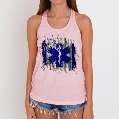 EMS Emergency Medical Services Ripped Torn Flag Women's Knotted Racerback Tank