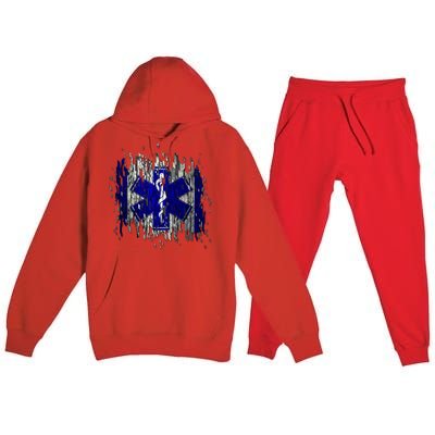 EMS Emergency Medical Services Ripped Torn Flag Premium Hooded Sweatsuit Set