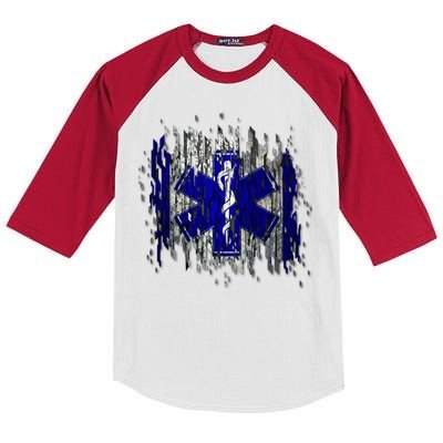 EMS Emergency Medical Services Ripped Torn Flag Kids Colorblock Raglan Jersey