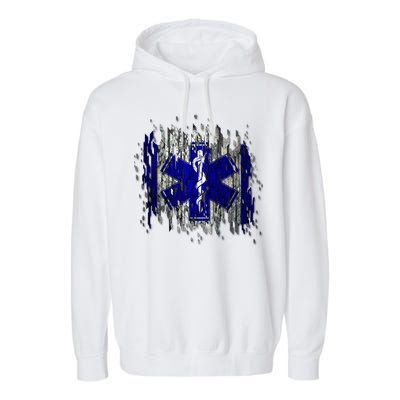 EMS Emergency Medical Services Ripped Torn Flag Garment-Dyed Fleece Hoodie