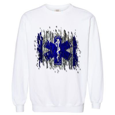 EMS Emergency Medical Services Ripped Torn Flag Garment-Dyed Sweatshirt