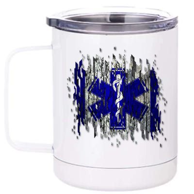 EMS Emergency Medical Services Ripped Torn Flag 12 oz Stainless Steel Tumbler Cup