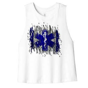 EMS Emergency Medical Services Ripped Torn Flag Women's Racerback Cropped Tank