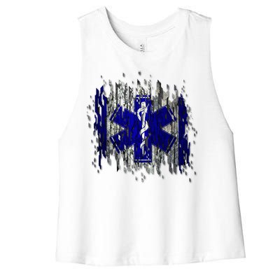 EMS Emergency Medical Services Ripped Torn Flag Women's Racerback Cropped Tank