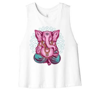 Elephant Meditation Spiritual Buddhism Yoga Zen Namaste Funny Gift Women's Racerback Cropped Tank