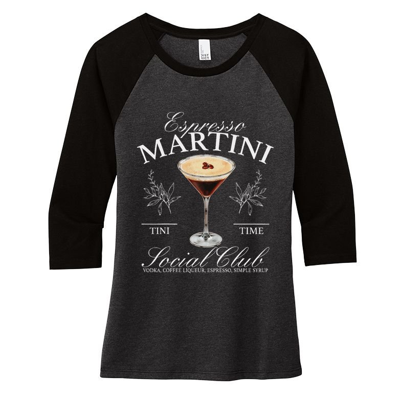 Espresso Martini Social Club Drinking Cocktail Bachelorette Women's Tri-Blend 3/4-Sleeve Raglan Shirt