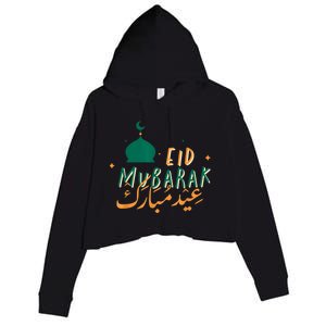 Eid Mubarak Simple Design Crop Fleece Hoodie