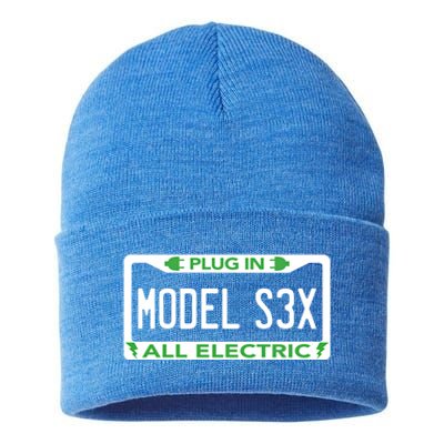 Electric Model Sex Car Funny Green Energy Earth Day Planet Gift Sustainable Knit Beanie