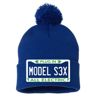 Electric Model Sex Car Funny Green Energy Earth Day Planet Gift Pom Pom 12in Knit Beanie