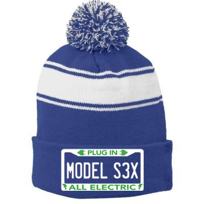 Electric Model Sex Car Funny Green Energy Earth Day Planet Gift Stripe Pom Pom Beanie