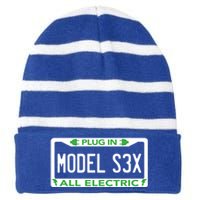 Electric Model Sex Car Funny Green Energy Earth Day Planet Gift Striped Beanie with Solid Band