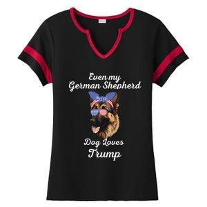 Even My Shepherd Dog Loves Trump The Felon 2024 Us Election Gift Ladies Halftime Notch Neck Tee